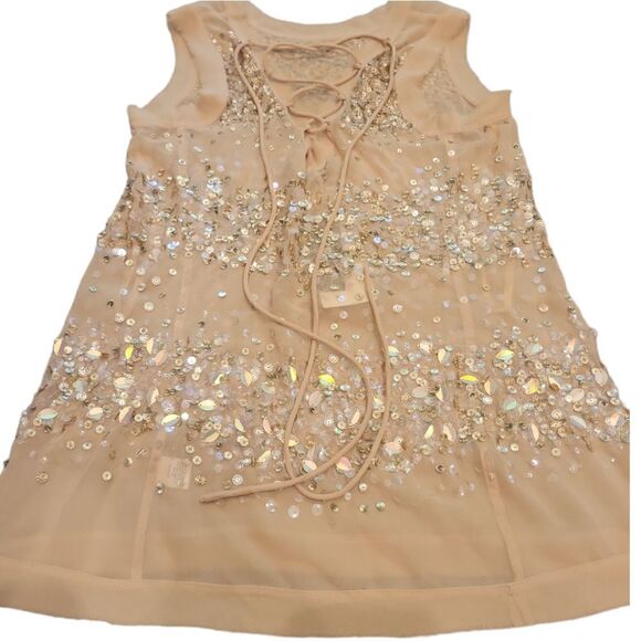 NWT Adrianna Papell Champagne Sheer Beaded Sequin Sleeveless Top Blouse S - Picture 7 of 16